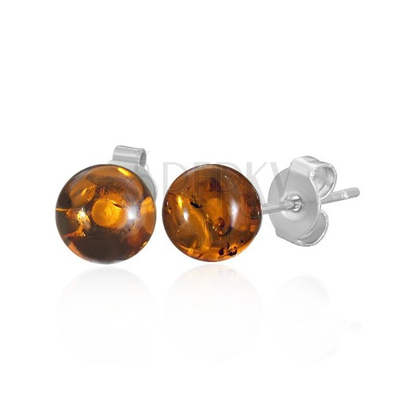 Čelične dugme naušnice - transparentne narančaste perlice