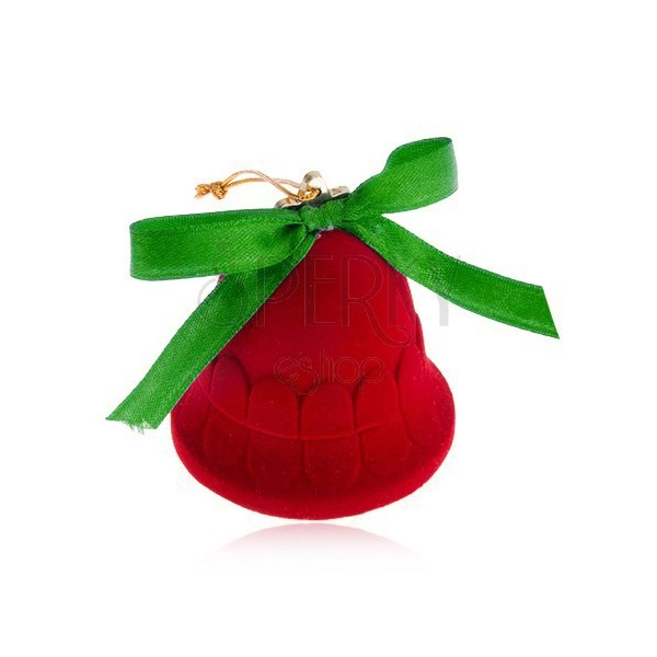 Ljubičasta kutijica za nakit, crveno zvono, sjajna zelena vrpca