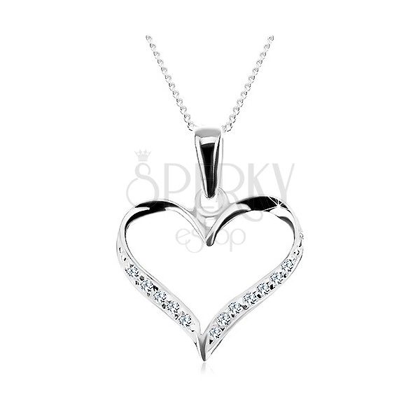 Ogrlica - lančić i asimetrični oblik srca, prozirni cirkoni, srebro 925