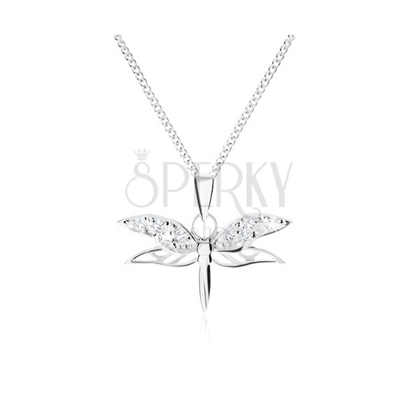Ogrlica izrađena od 925 srebra, lančić i privjesak u obliku vretenca, krila s cirkonima