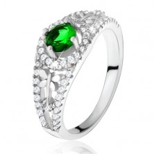 Prsten sa prozirnim cirkonom i zelenim umjetnim dijamantom, vilin konjici, 925 srebro