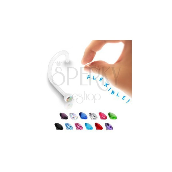 Piercing za nos - prozirni BioFlex sa cirkonom u boji