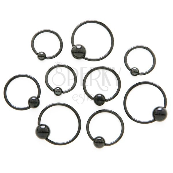 Sjajni piercing od nehrđajućeg čelika - crni prsten sa lopticom