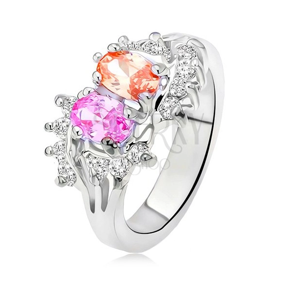 Sjajni prsten srebrne boje, dvobojni umjetni dijamanti, mali prozirni cirkoni