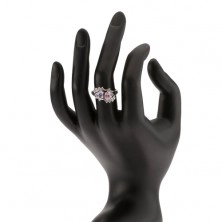 Sjajni prsten srebrne boje, dvobojni umjetni dijamanti, mali prozirni cirkoni