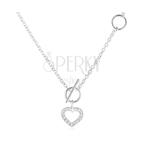 Ogrlica od srebra 925, silueta pravilnog cirkonskog srca i lančić