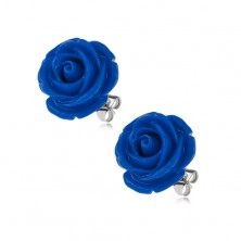 Naušnice od nehrđajućeg čelika, dugmad, plava ruža izrađena od smole, 14 mm