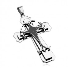 Privjesak od nehrđajućeg čelika - veliki križ, kombinacija crne i srebrne boje