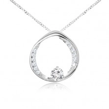 Ogrlica - lančić i krug sa prozirnim okruglim cirkonom, 925 srebro