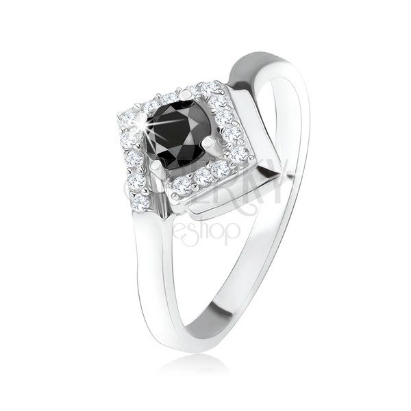 925 srebrni prsten, okrugao crni umjetni dijamant u rombu cirkona