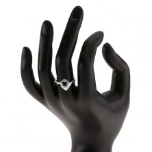 925 srebrni prsten, okrugao crni umjetni dijamant u rombu cirkona