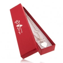 Crvena poklon kutijica za ogrlicu, ruža srebrne boje, "for you"