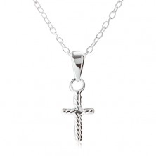 925 srebrna ogrlica, lančić od ovalnih karika, latinski križ, kose pruge 
