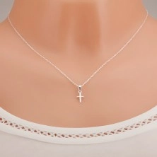 925 srebrna ogrlica, lančić od ovalnih karika, latinski križ, kose pruge 