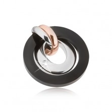 Čelični privjesak - srebrna, bakrena i crna boja, krugovi, oval sa cirkonom