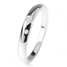 Sjajni vjenčani prsten sa ispupčenim krakom, dva prozirna cirkona, 925 srebro