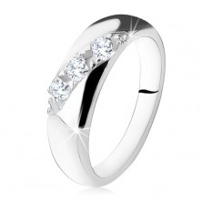 Vjenčani prsten, dijagonalna linija okruglih prozirnih cirkona, srebro 925