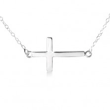 Ogrlica od srebra 925, tanki lančić, privjesak u obliku ravnog, sjajnog križa