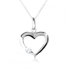 Ogrlica od srebra 925, silueta pravilnog srca s prozirnim cirkonom