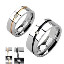 Čelično vjenčano prstenje boje srebra, zlatna ili crna pruga s cirkonom