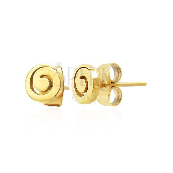 Čelične dugme naušnice - sjajna spirala zlatne boje