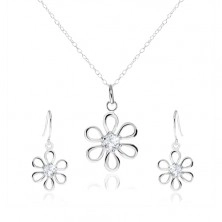 Komplet od srebra 925 - ogrlica i viseće naušnice, cvijet sa cirkonom