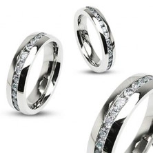Vjenčani prsten od nehrđajućeg čelika srebrne boje, linija prozirnih cirkona