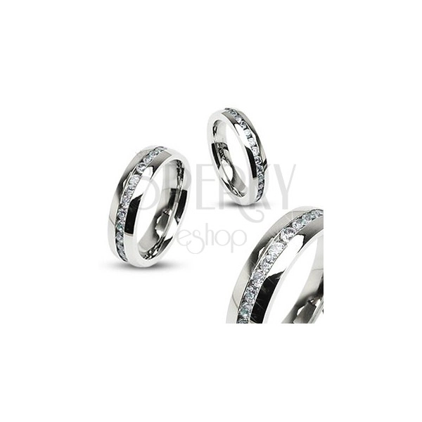Vjenčani prsten od nehrđajućeg čelika srebrne boje, linija prozirnih cirkona