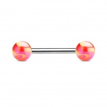 Čelični piercing za jezik, dvije kuglice u boji s metalik odsjajem