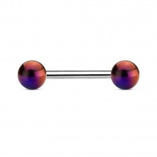 Čelični piercing za jezik, dvije kuglice u boji s metalik odsjajem