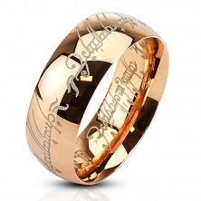 Čelični prsten bakrene boje, ugravirani natpis, uzorak Gospodara prstenova