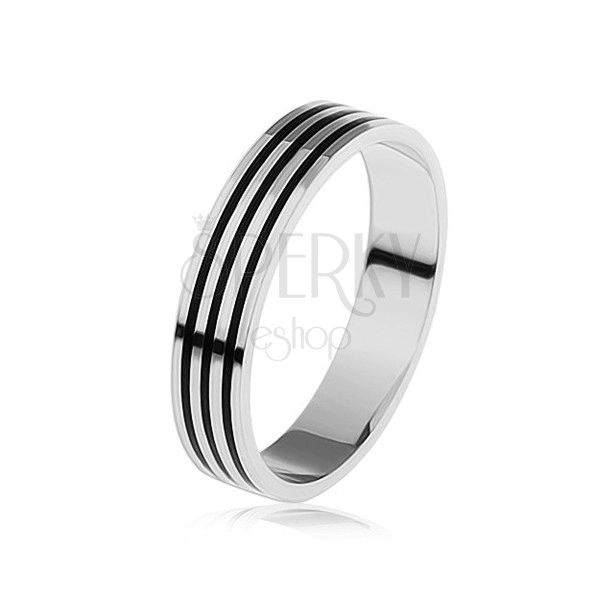 Prsten od srebra 925, tri tanke crne pruge po obujmu prstena