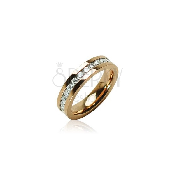 Čelični prsten zlatne boje s cirkonima