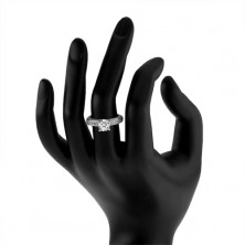Zaručnički prsten od 925 srebra - prozirni cirkon, gravirana površina s cirkonima