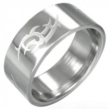 Sjajni čelični prsten s mat Tribal simbolom