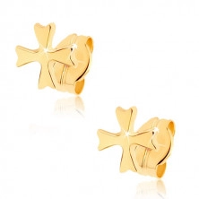 Naušnice izrađene od žutog 9K zlata - blistavi malteški križ, igle s leptir osiguračem