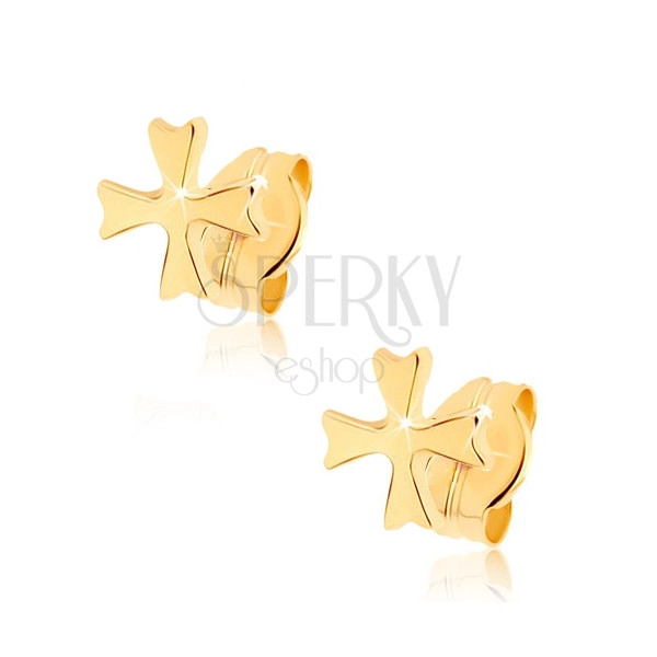 Naušnice izrađene od žutog 9K zlata - blistavi malteški križ, igle s leptir osiguračem