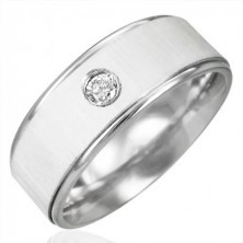 Prsten od nehrđajućeg čelika s cirkonom - satenski sjaj
