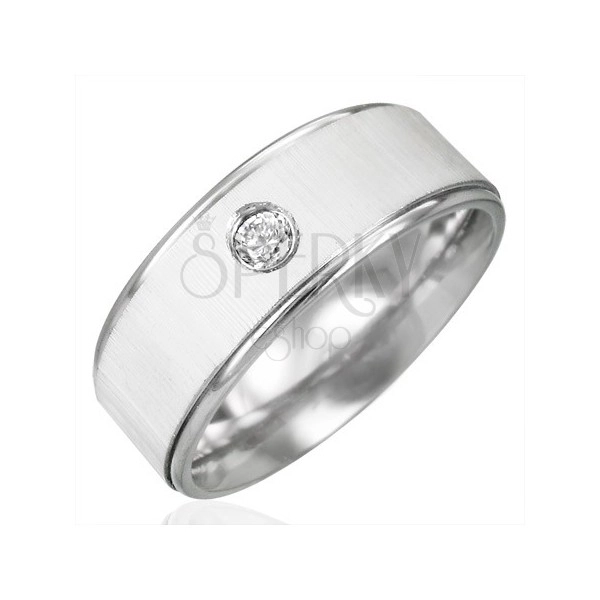 Prsten od nehrđajućeg čelika s cirkonom - satenski sjaj