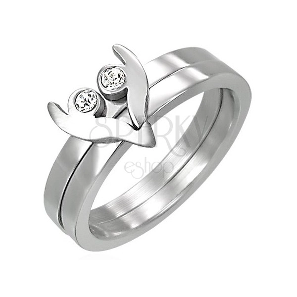 Prsten od nehrđajućeg čelika u dva komada - srce s cirkonima