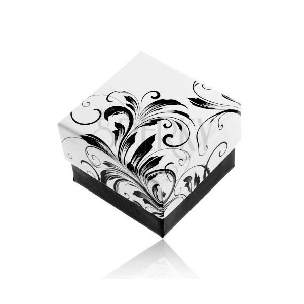 Poklon kutijica za prsten, uzorak padajućeg lišća, crno bijela kombinacija