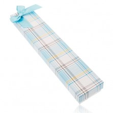 Karirana poklon kutijica za lančić i narukvicu, mašna od sjajne svijetlo plave vrpce