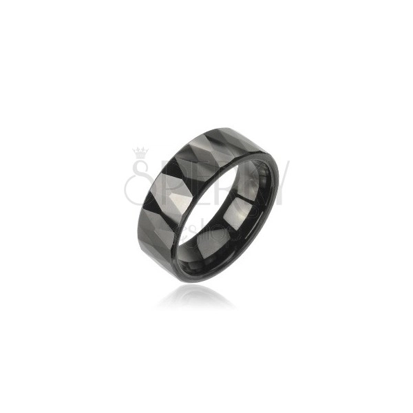 Prsten od volframa sa uzorkom brušenih crnih rombova