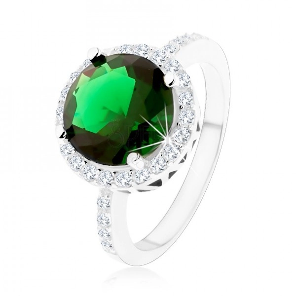 Prsten izrađen od 925 srebra, okrugli cirkon smaragdne boje, rubna linija s cirkonima