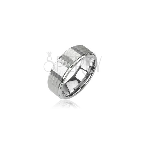 Prsten od volframa srebrne boje, brušeni uzorak, 8 mm