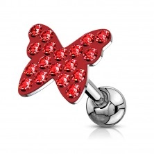 Čelični tragus piercing za uho, leptir u boji ukrašen sa cirkonima