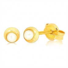 375 zlatne naušnice - mali sjajni krug sa malim okruglim biserom