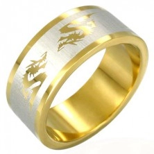 Čelični prsten s pozlatom i kineskim zmajevima