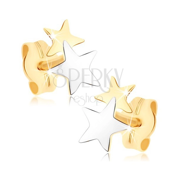 Dugme naušnice od žutog 9 karatnog zlata - dvobojne zvijezde