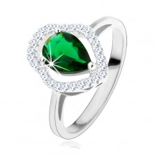 Prsten od srebra 925, zelena cirkonska kapljica, svjetlucava prozirna silueta
